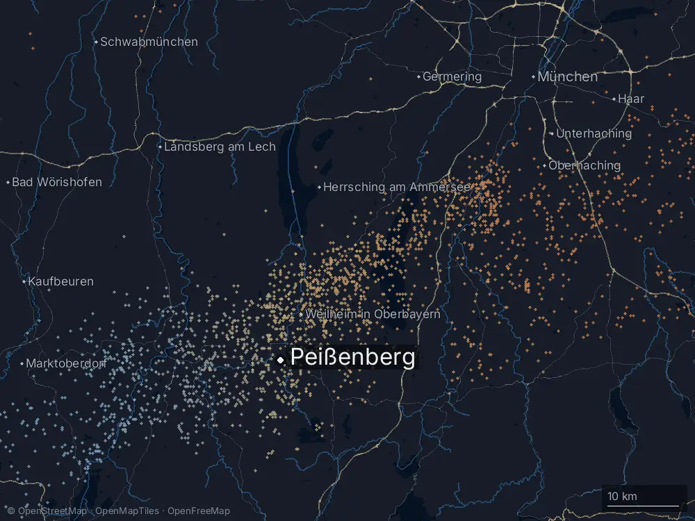 Karte der Blitze bei Peißenberg am Mittwoch, 6. Mai 2026