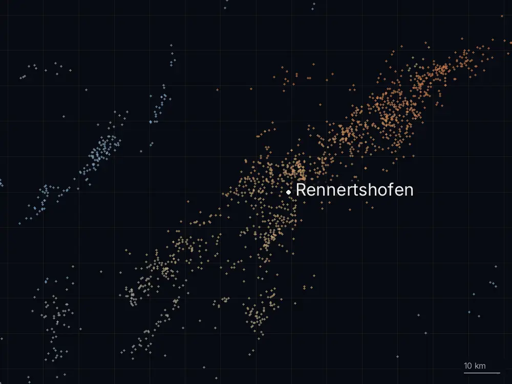 Karte der Blitze bei Rennertshofen am Mittwoch, 6. Mai 2026