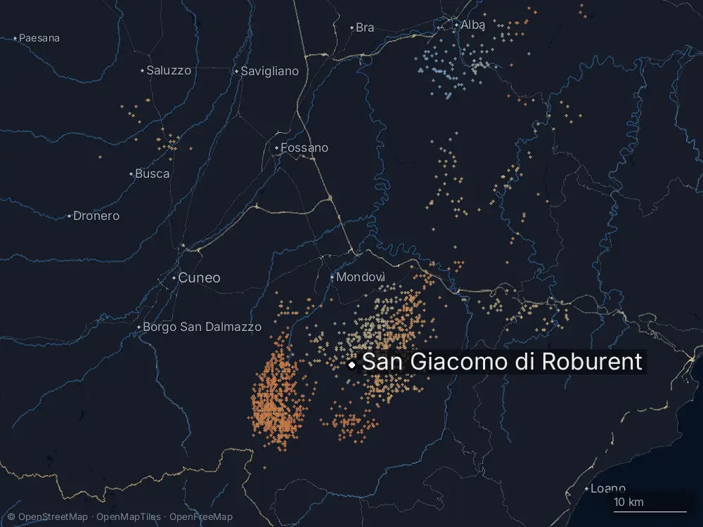 Karte der Blitze bei San Giacomo di Roburent am Mittwoch, 6. Mai 2026