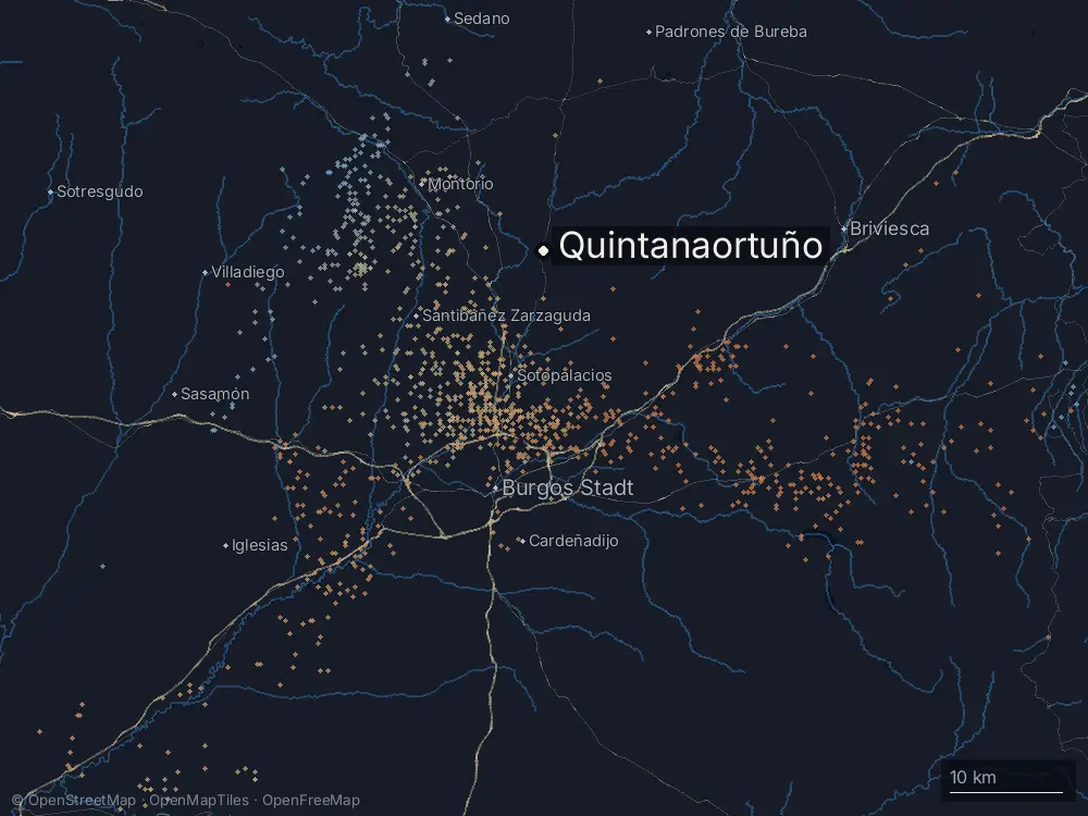 Karte der Blitze bei Quintanaortuño am Donnerstag, 7. Mai 2026