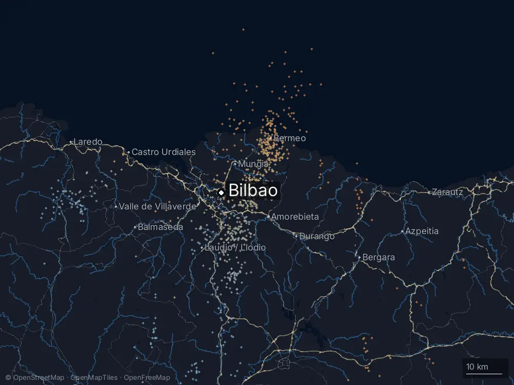 Karte der Blitze bei Bilbao am Freitag, 8. Mai 2026