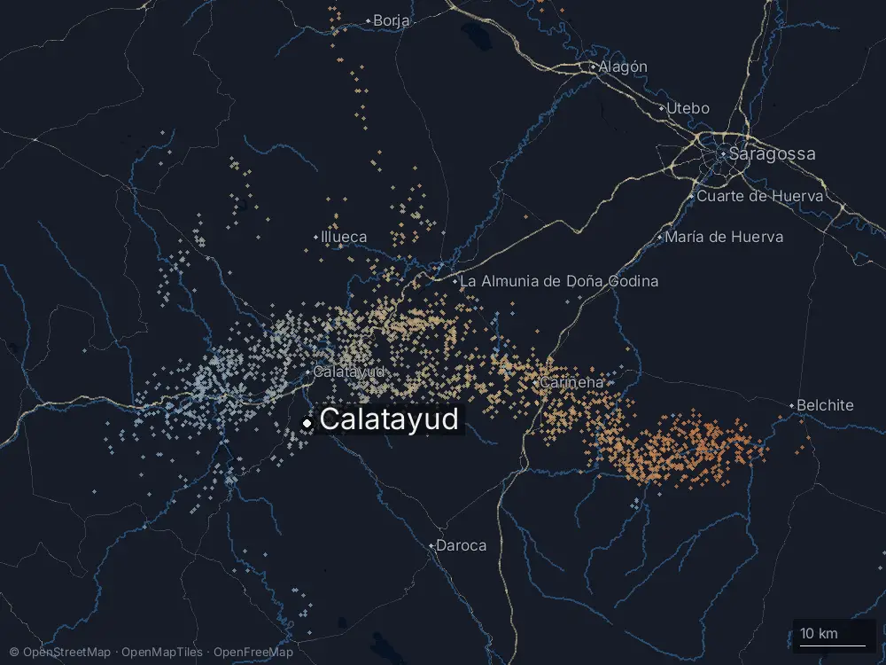 Karte der Blitze bei Calatayud am Freitag, 8. Mai 2026