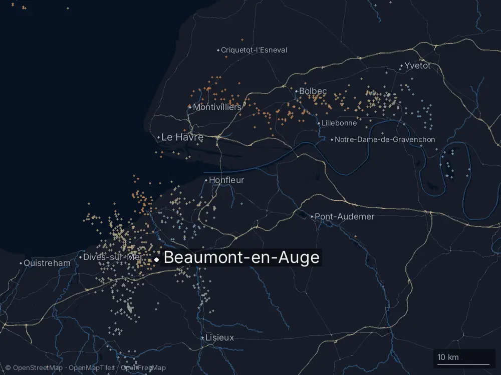 Karte der Blitze bei Beaumont-en-Auge am Samstag, 9. Mai 2026