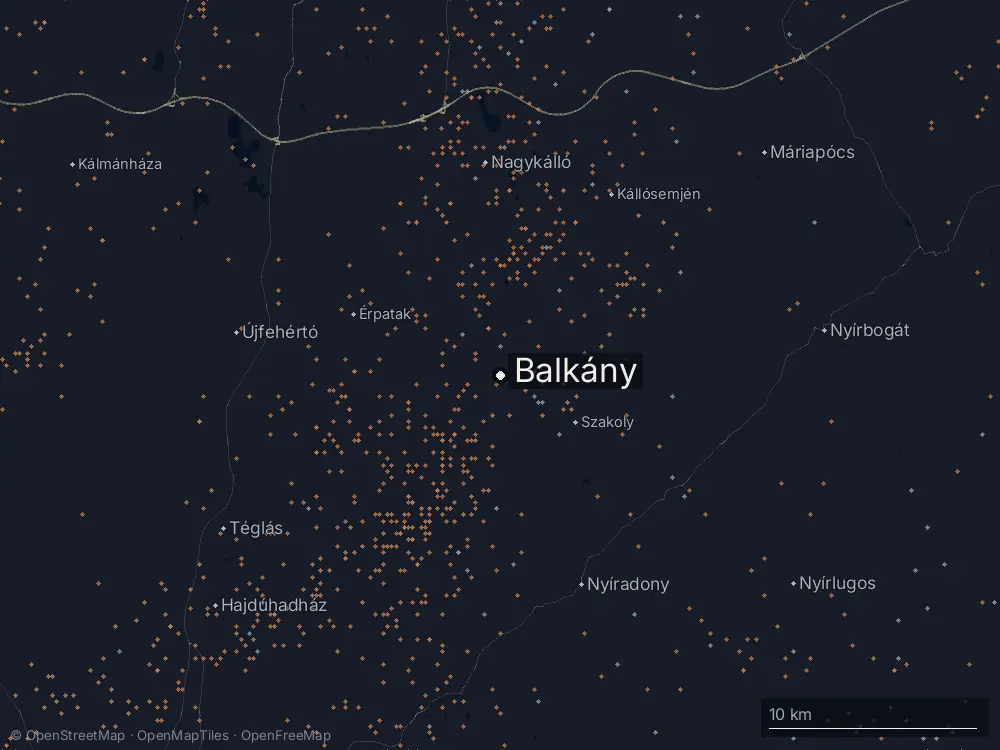 Karte der Blitze bei Balkány am Montag, 11. Mai 2026