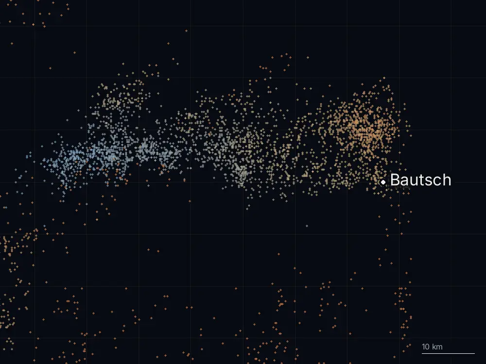 Karte der Blitze bei Bautsch am Montag, 11. Mai 2026