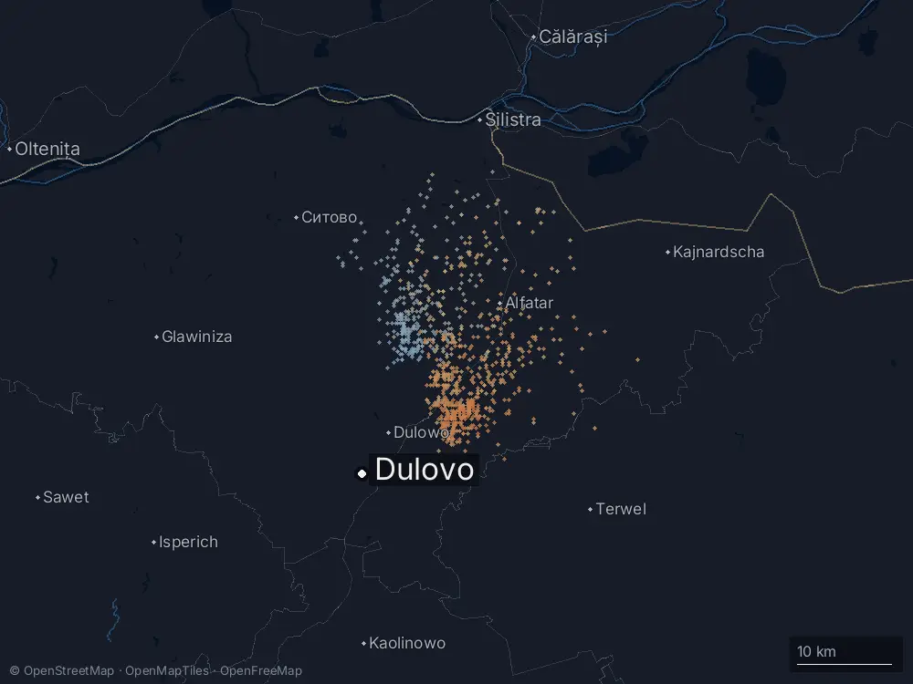 Karte der Blitze bei Dulovo am Montag, 11. Mai 2026