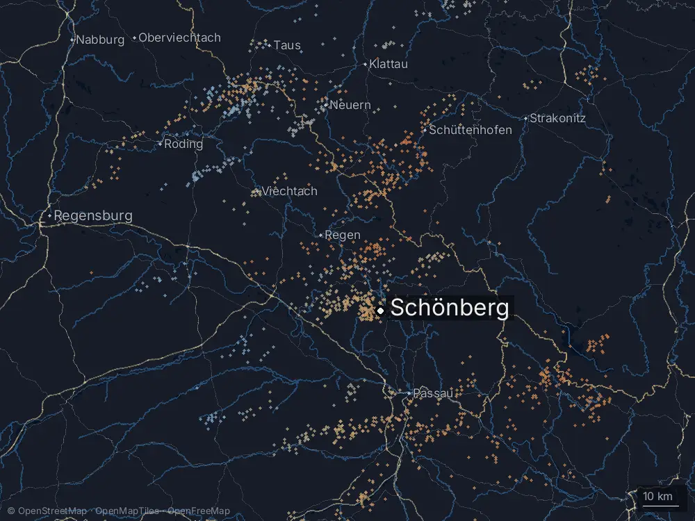 Karte der Blitze bei Schönberg am Montag, 11. Mai 2026