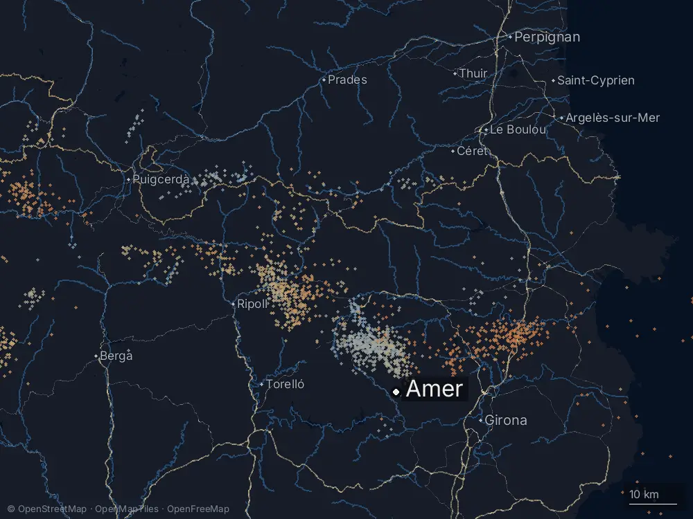 Karte der Blitze bei Amer am Dienstag, 12. Mai 2026