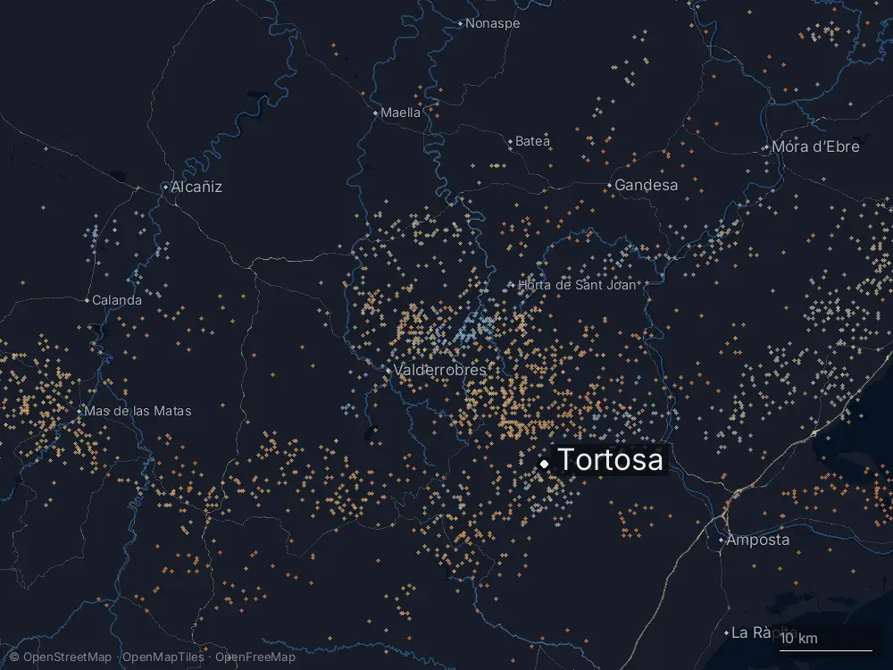 Karte der Blitze bei Tortosa am Dienstag, 12. Mai 2026
