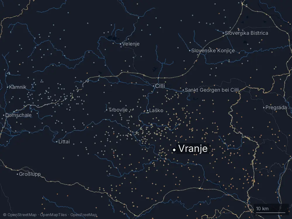 Karte der Blitze bei Vranje am Dienstag, 12. Mai 2026