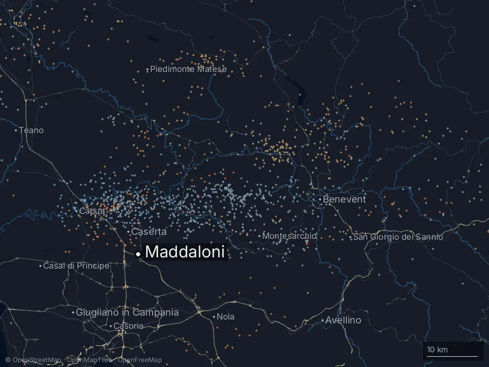 Karte der Blitze bei Maddaloni am Mittwoch, 13. Mai 2026