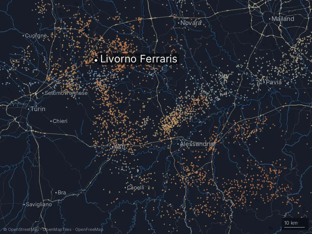 Karte der Blitze bei Livorno Ferraris am Donnerstag, 14. Mai 2026