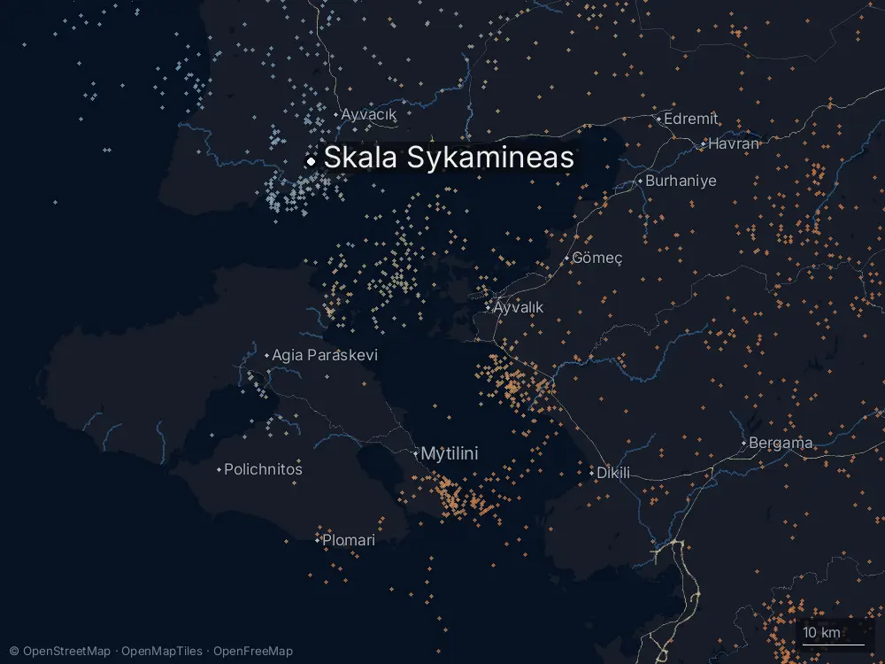 Karte der Blitze bei Skala Sykamineas am Donnerstag, 14. Mai 2026