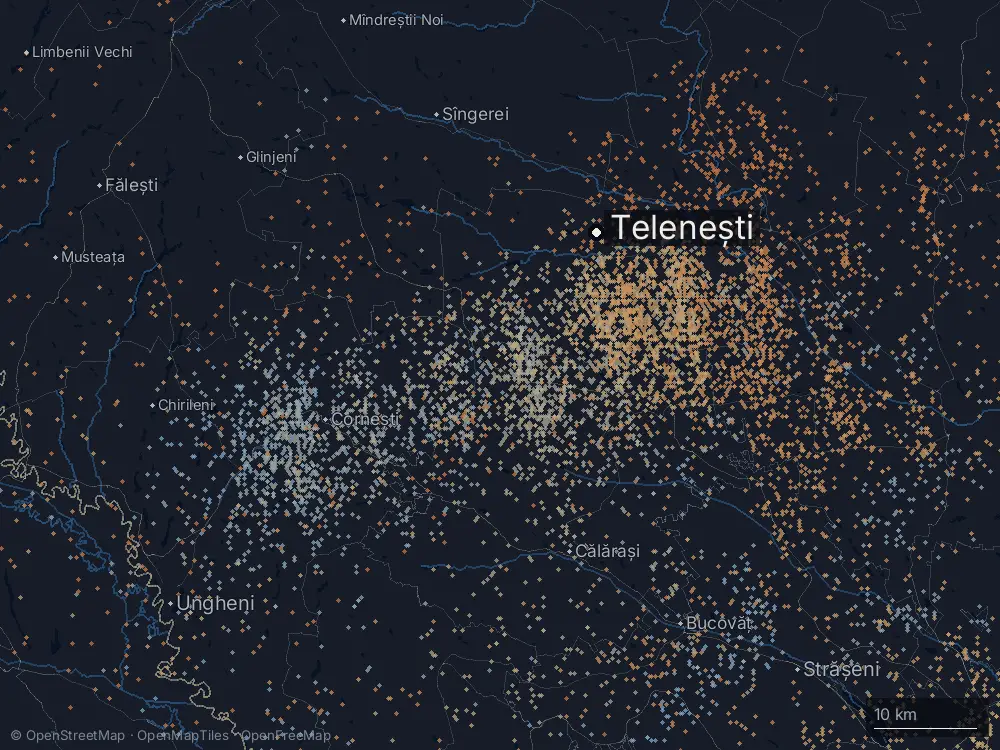 Karte der Blitze bei Telenești am Freitag, 22. Mai 2026