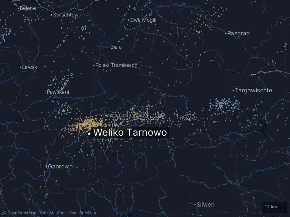 Karte der Blitze bei Weliko Tarnowo am Freitag, 22. Mai 2026