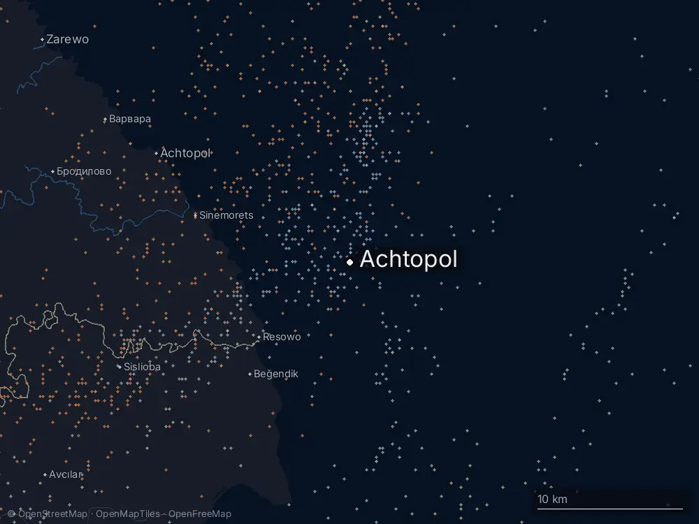 Karte der Blitze bei Achtopol am Samstag, 23. Mai 2026