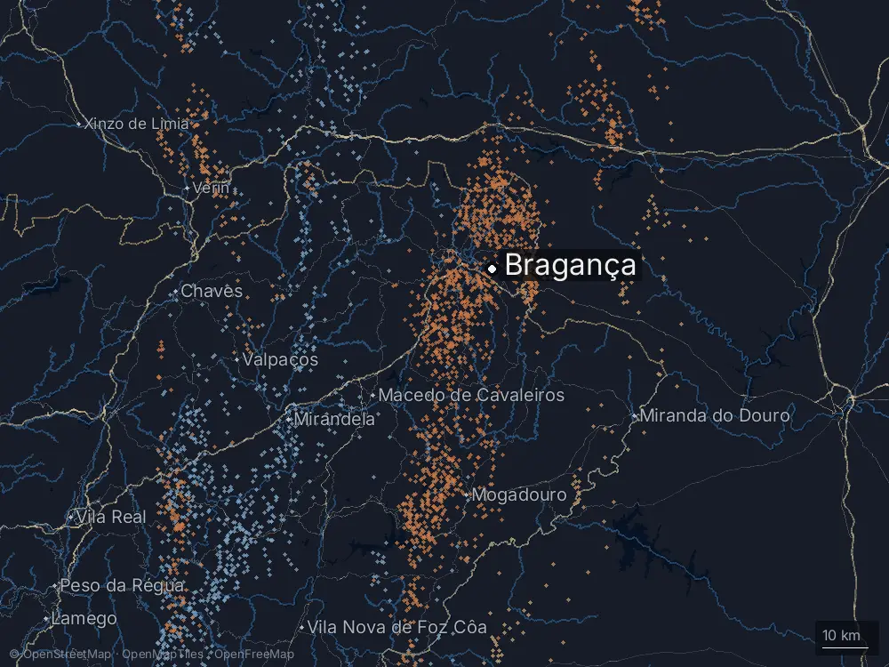 Karte der Blitze bei Bragança am Samstag, 23. Mai 2026