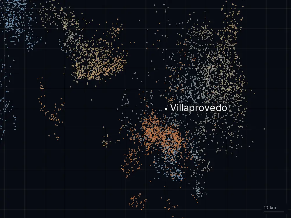Karte der Blitze bei Villaprovedo am Samstag, 23. Mai 2026