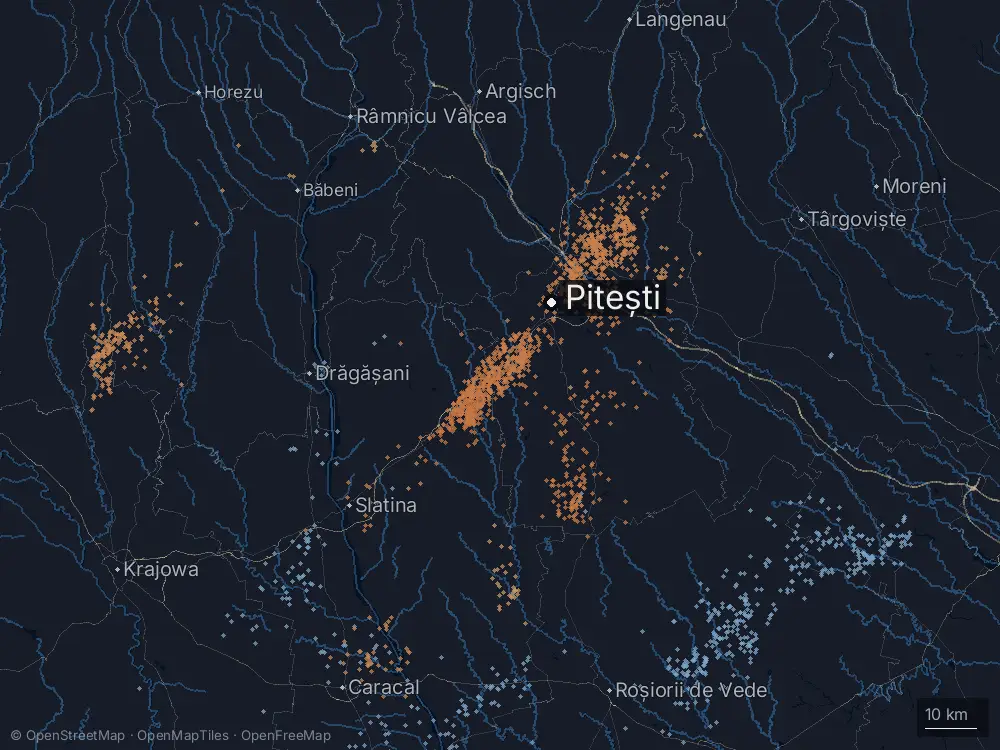 Karte der Blitze bei Pitești am Sonntag, 24. Mai 2026