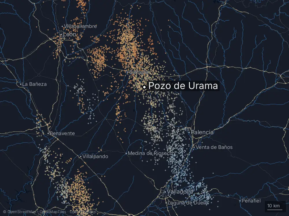 Karte der Blitze bei Pozo de Urama am Montag, 25. Mai 2026