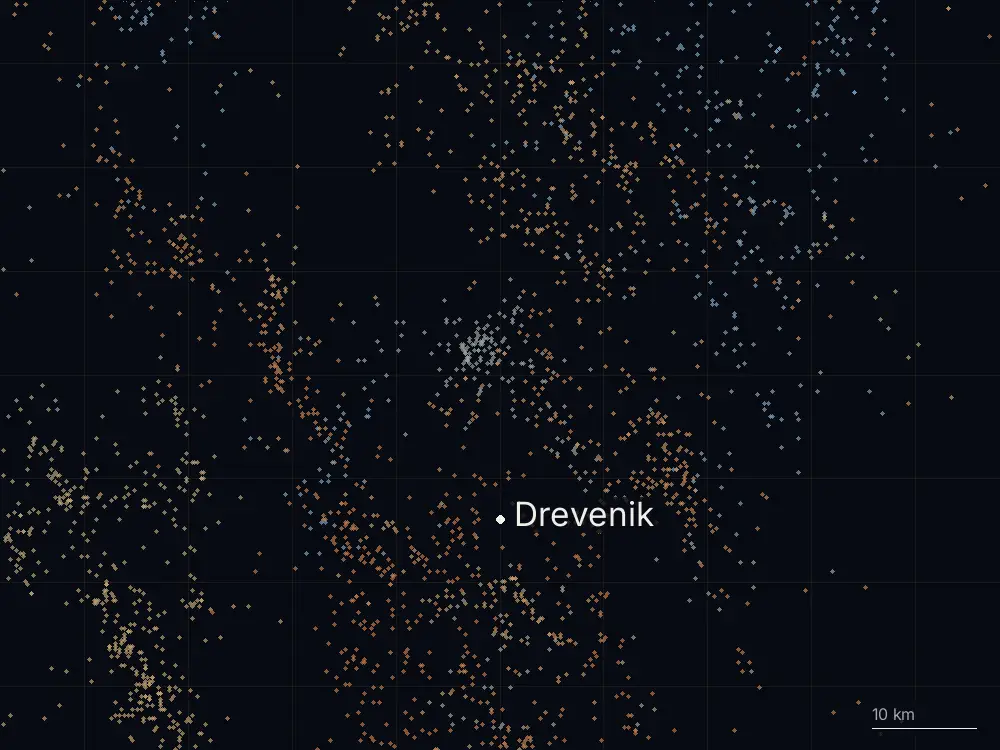 Karte der Blitze bei Drevenik am Mittwoch, 27. Mai 2026