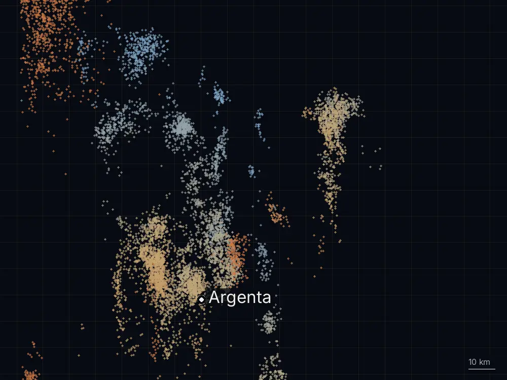 Karte der Blitze bei Argenta am Donnerstag, 28. Mai 2026