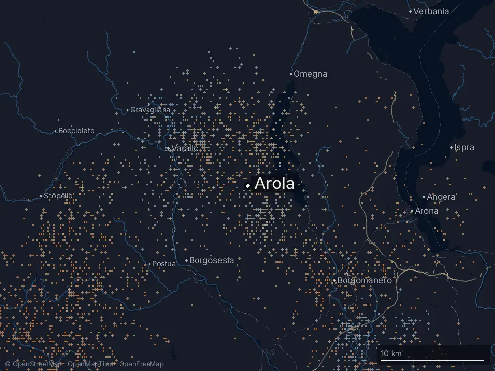 Karte der Blitze bei Arola am Donnerstag, 28. Mai 2026