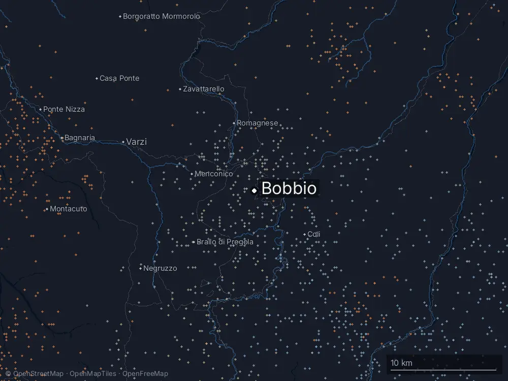 Karte der Blitze bei Bobbio am Donnerstag, 28. Mai 2026