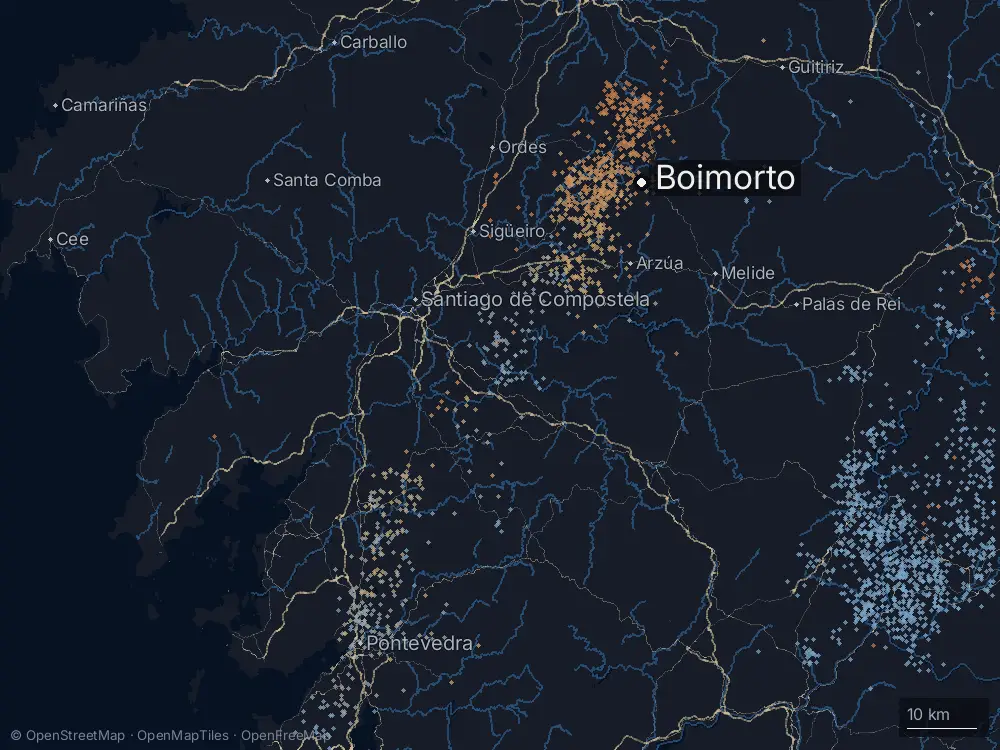 Karte der Blitze bei Boimorto am Donnerstag, 28. Mai 2026