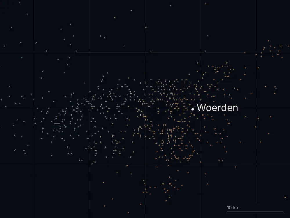 Karte der Blitze bei Woerden am Freitag, 29. Mai 2026