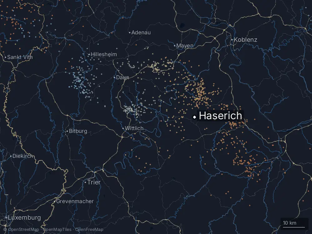 Karte der Blitze bei Haserich am Samstag, 30. Mai 2026