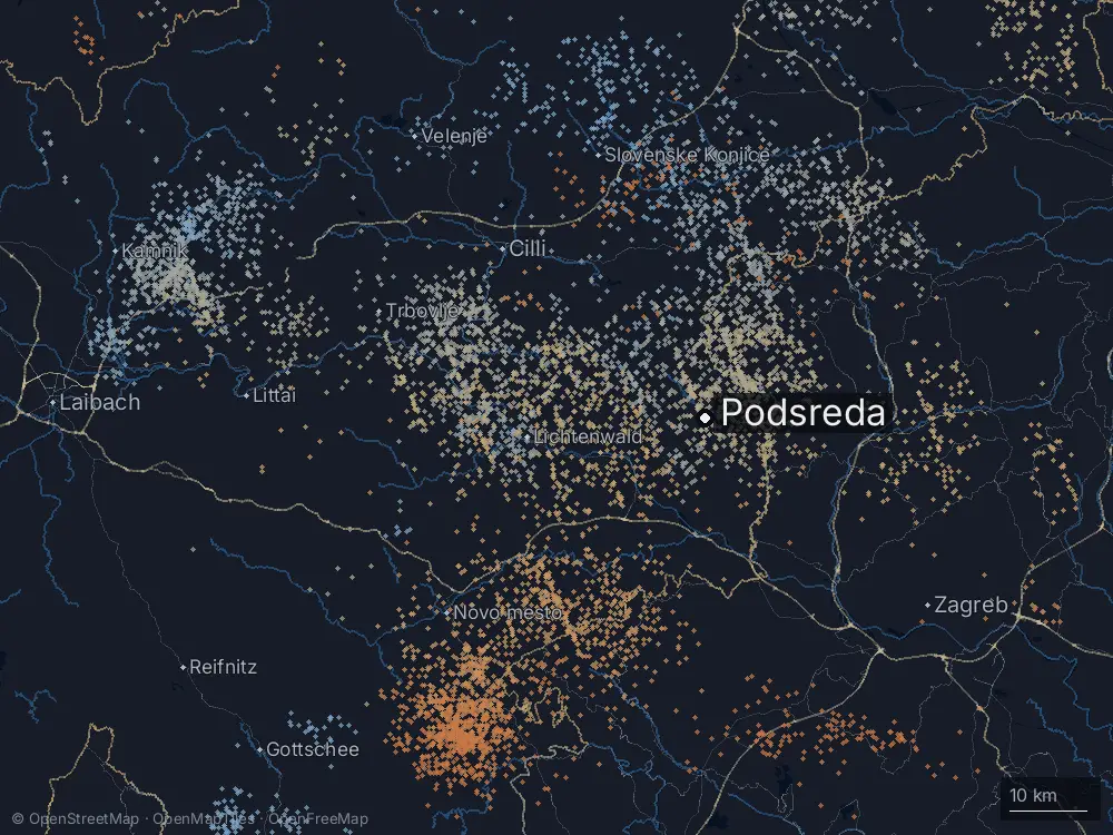 Karte der Blitze bei Podsreda am Sonntag, 31. Mai 2026