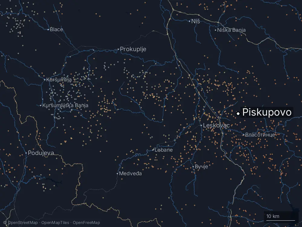 Karte der Blitze bei Piskupovo am Montag, 1. Juni 2026