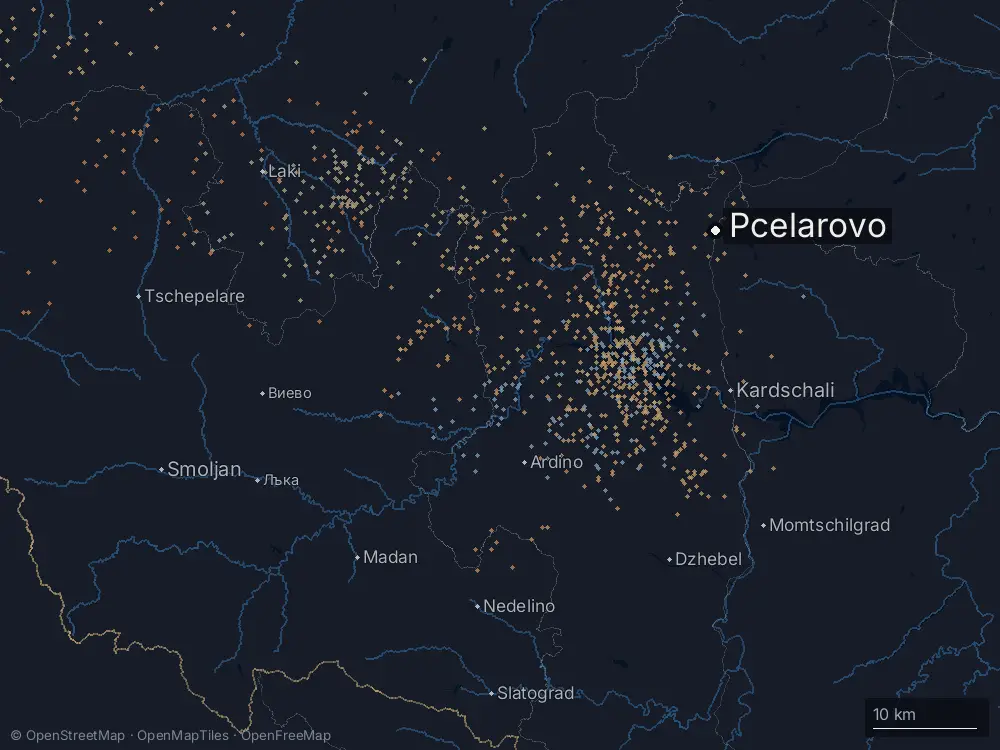 Karte der Blitze bei Pcelarovo am Mittwoch, 3. Juni 2026