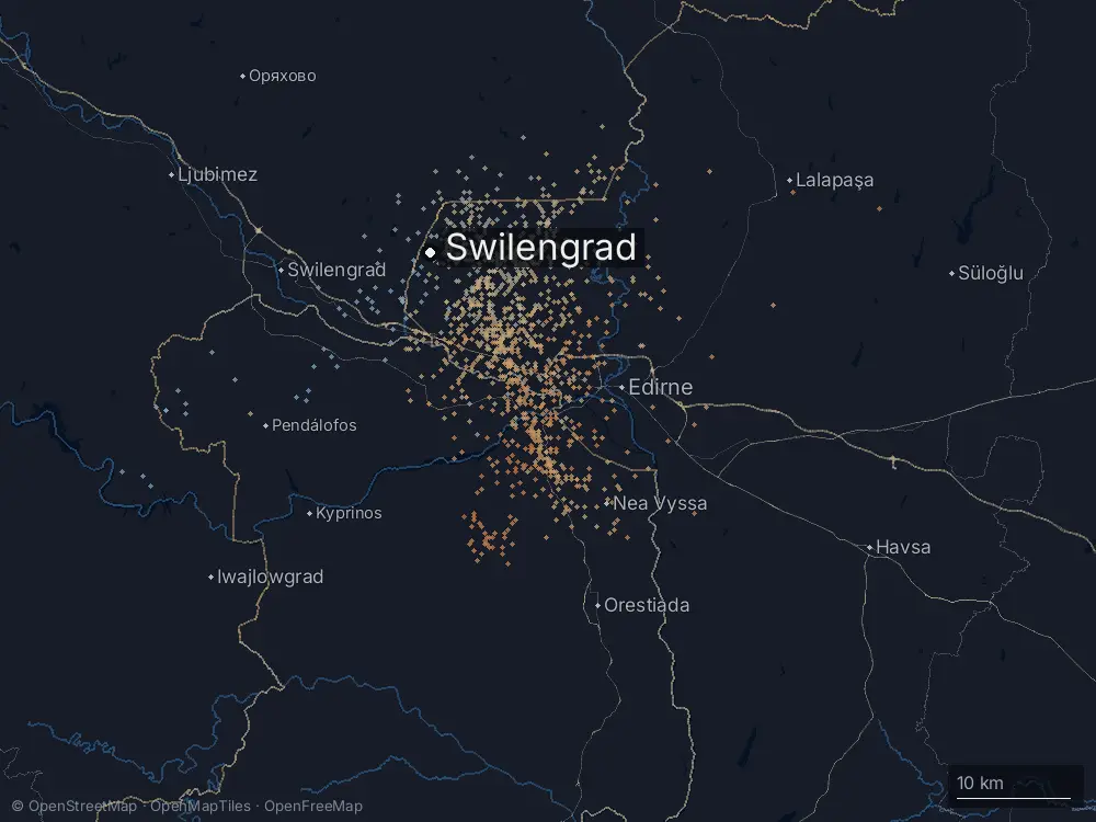 Karte der Blitze bei Swilengrad am Mittwoch, 3. Juni 2026