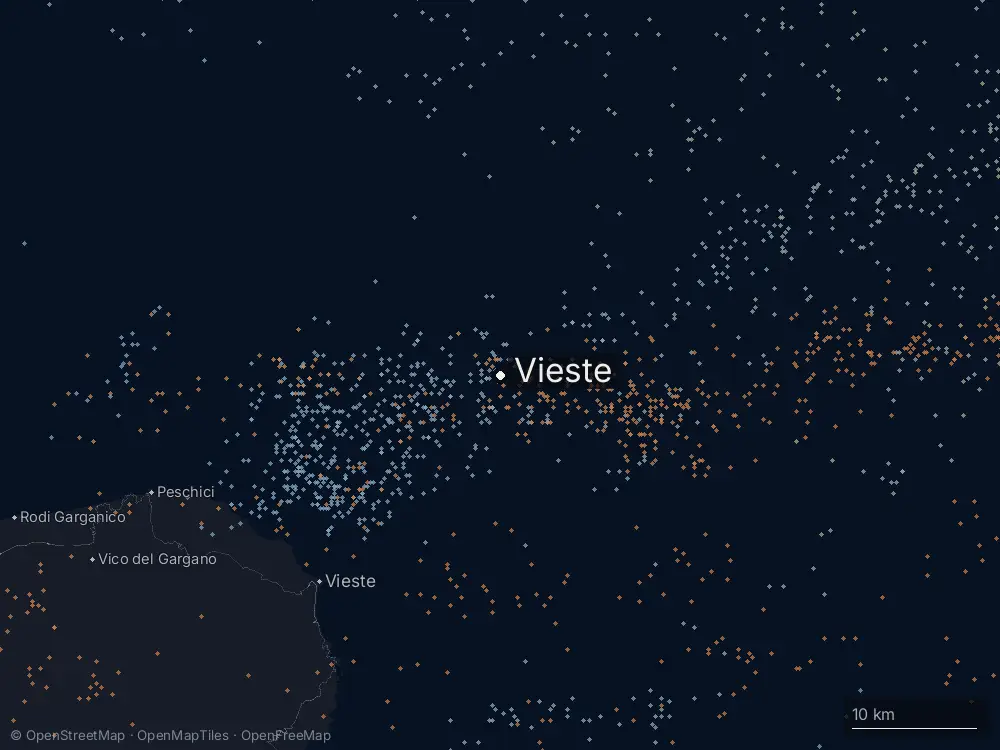 Karte der Blitze bei Vieste am Mittwoch, 3. Juni 2026