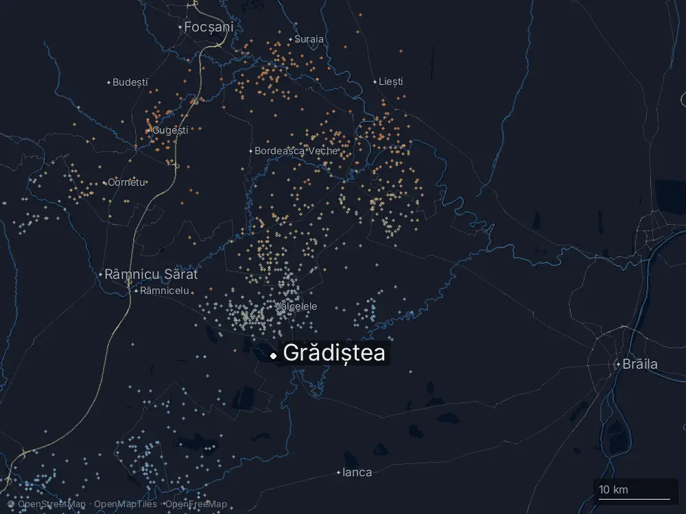 Karte der Blitze bei Grădiștea am Donnerstag, 4. Juni 2026