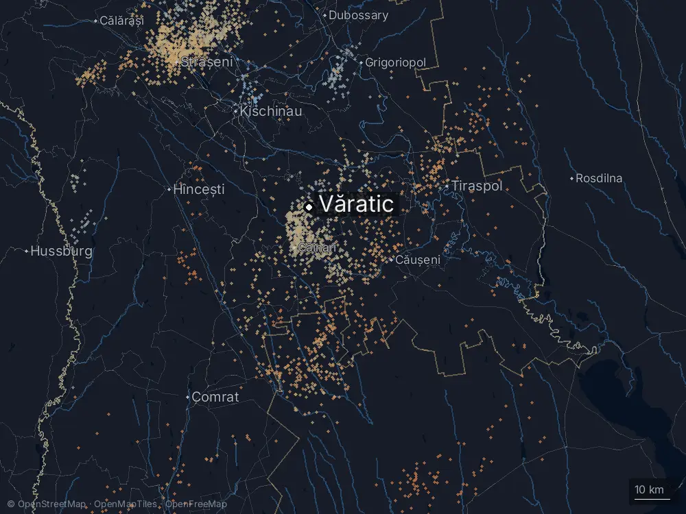 Karte der Blitze bei Văratic am Samstag, 6. Juni 2026