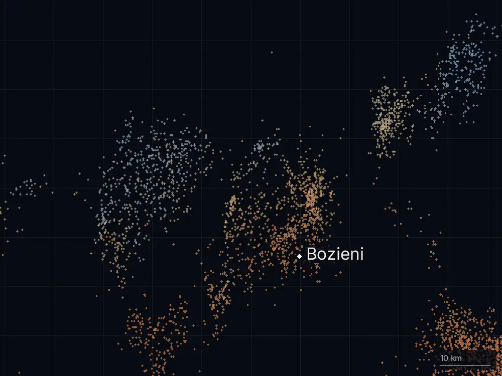 Karte der Blitze bei Bozieni am Dienstag, 9. Juni 2026