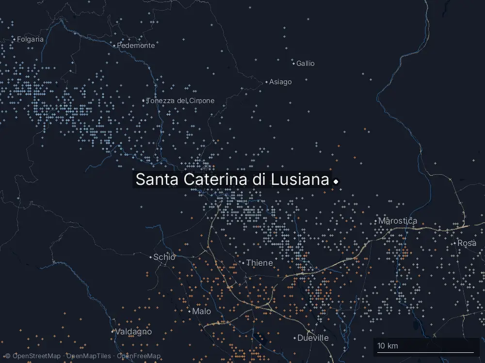 Karte der Blitze bei Santa Caterina di Lusiana am Dienstag, 9. Juni 2026