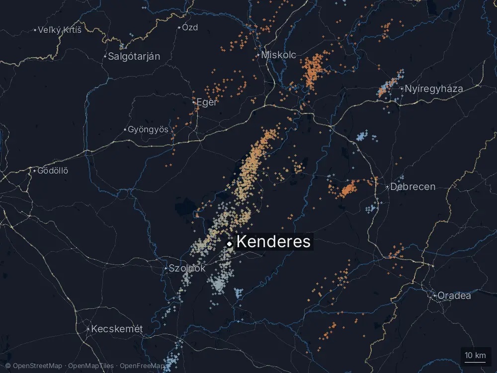 Karte der Blitze bei Kenderes am Mittwoch, 10. Juni 2026
