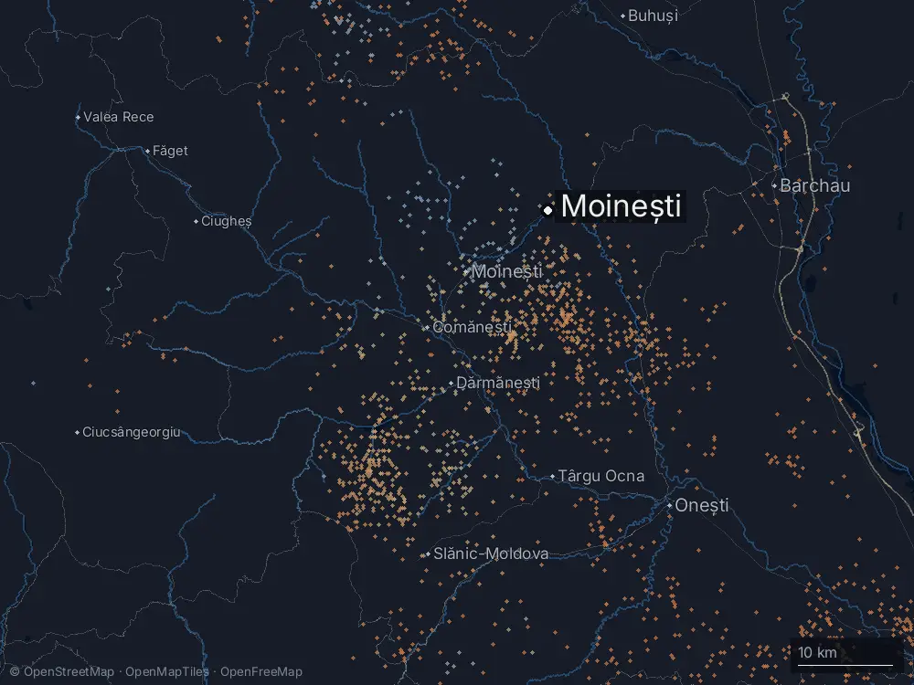 Karte der Blitze bei Moinești am Donnerstag, 11. Juni 2026