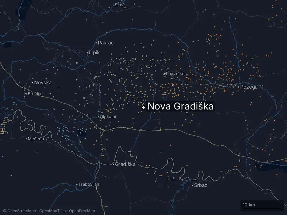Karte der Blitze bei Nova Gradiška am Donnerstag, 11. Juni 2026