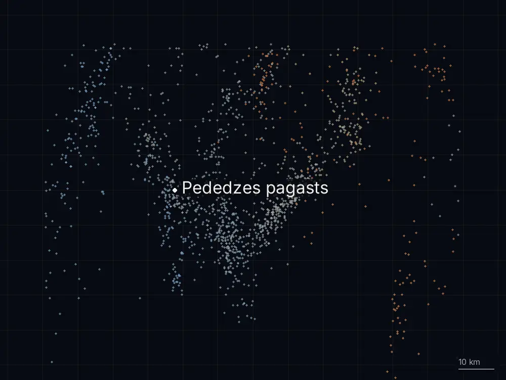 Karte der Blitze bei Pededzes pagasts am Donnerstag, 11. Juni 2026