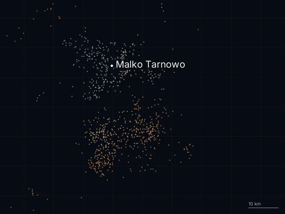 Karte der Blitze bei Malko Tarnowo am Freitag, 12. Juni 2026