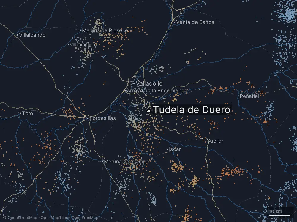 Karte der Blitze bei Tudela de Duero am Sonntag, 14. Juni 2026