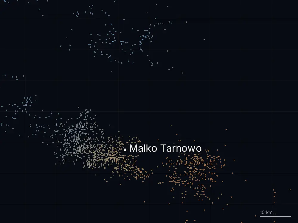 Karte der Blitze bei Malko Tarnowo am Montag, 15. Juni 2026