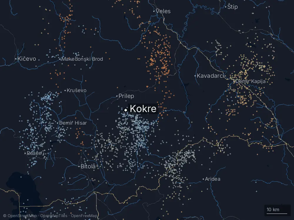 Karte der Blitze bei Kokre am Mittwoch, 17. Juni 2026