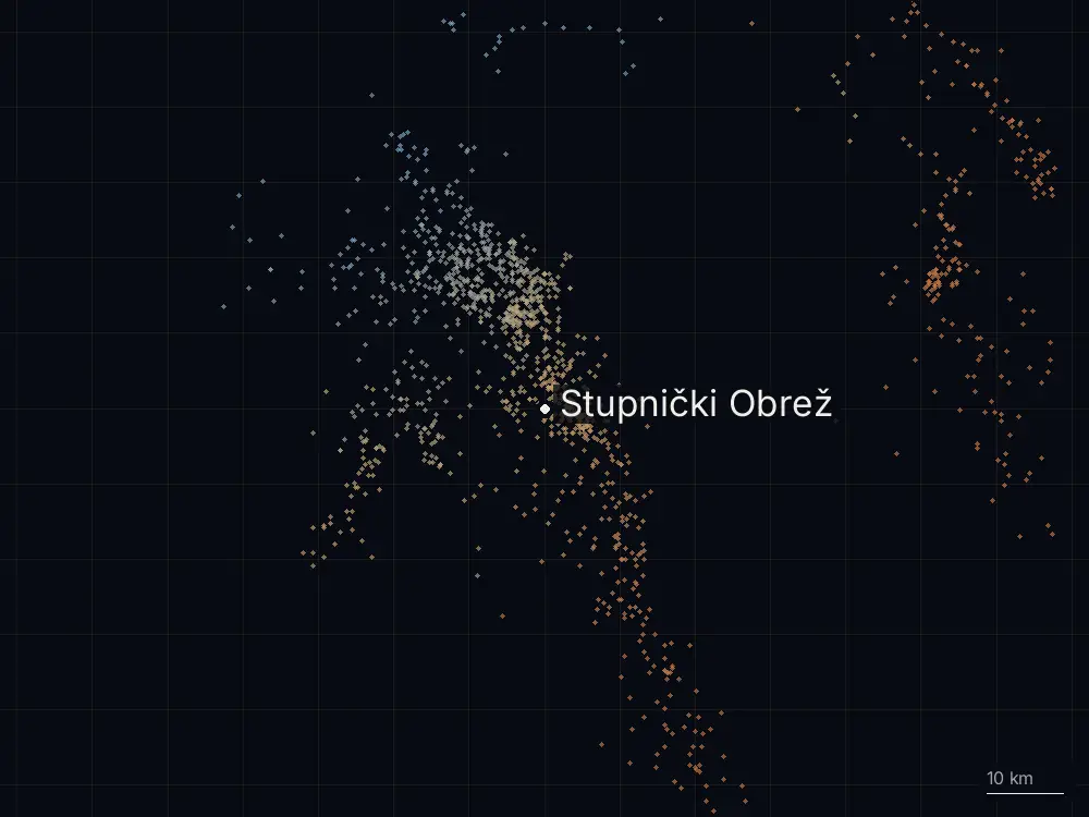 Karte der Blitze bei Stupnički Obrež am Mittwoch, 17. Juni 2026