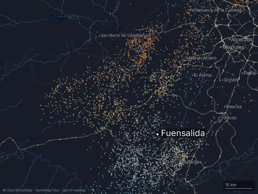 Karte der Blitze bei Fuensalida am Freitag, 19. Juni 2026